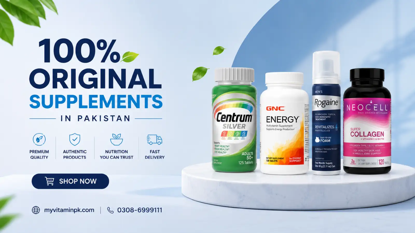 100% original supplements in Pakistan including Centrum, GNC, Rogaine and NeoCell available at MyVitaminPK